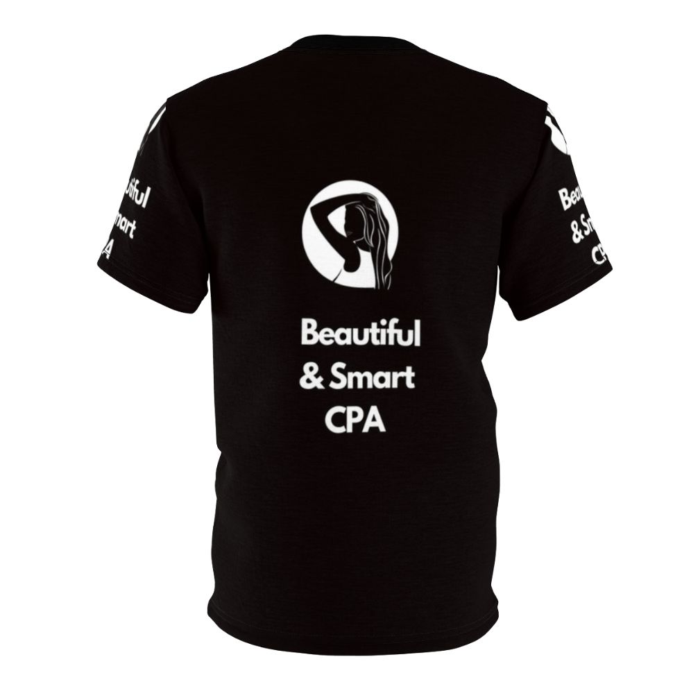 Beautiful and smart Certified Public Accountant (CPA) woman wearing a stylish t-shirt - Back