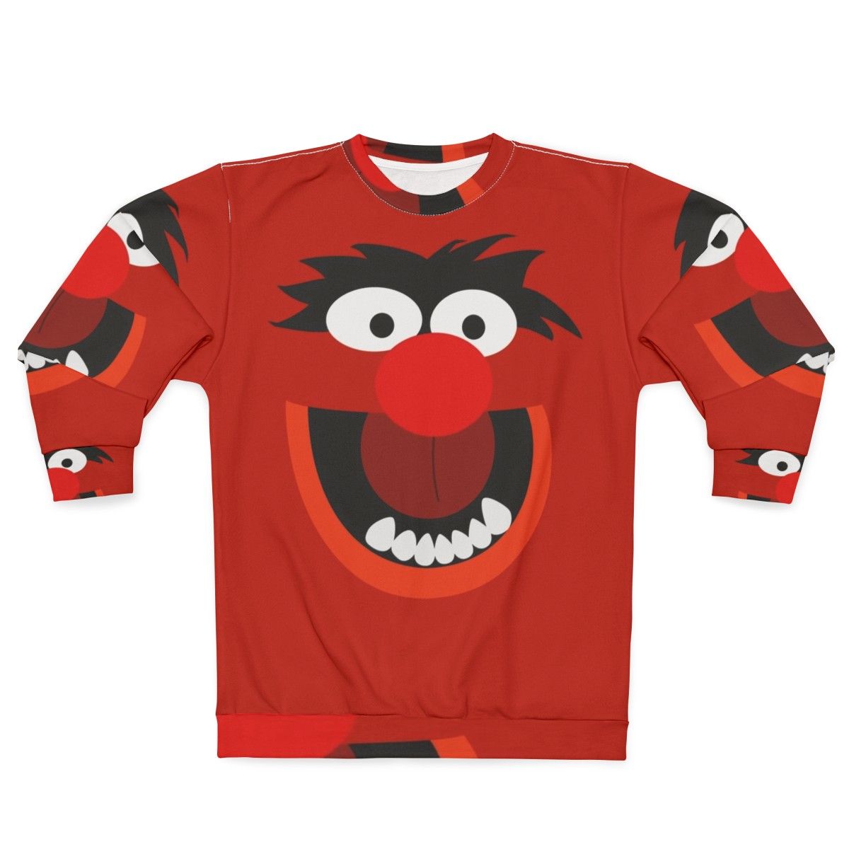 Colorful animal sweatshirt with muppets inspired cartoon creature design