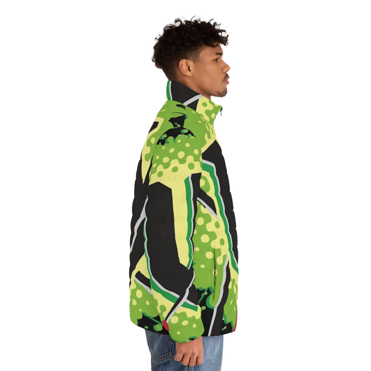 V Energy Logo Corner Puffer Jacket featuring the iconic V Energy drink logo - men side right