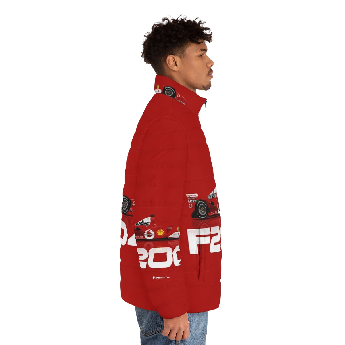 F2004 white puffer jacket featuring motor racing inspired design - men side right