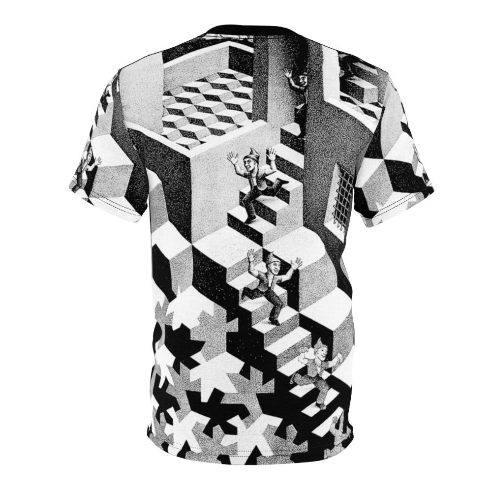 M C Escher inspired t-shirt featuring the artist's iconic surreal and cubist artwork - Back