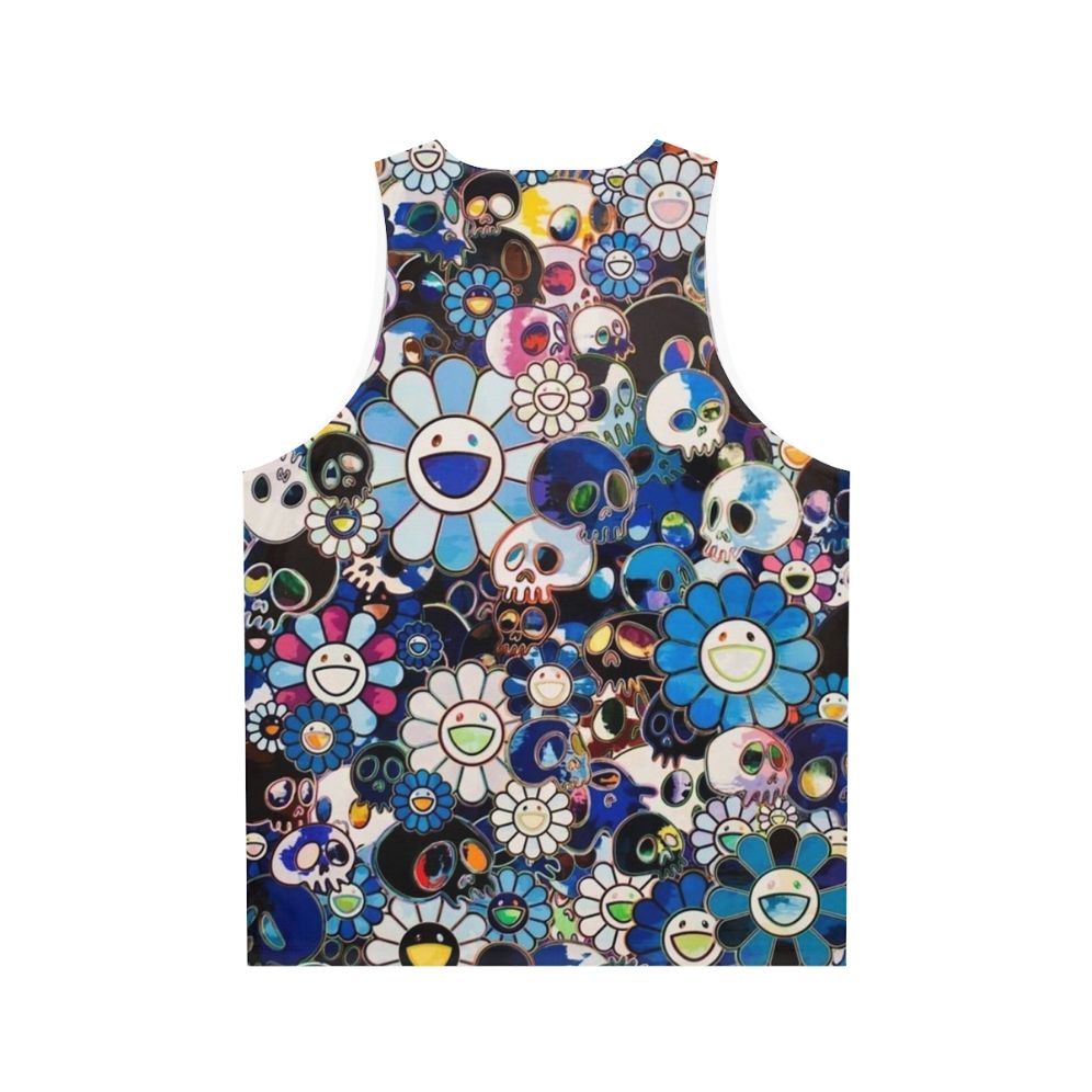 Unisex tank top with abstract floral pattern inspired by Takashi Murakami - Back