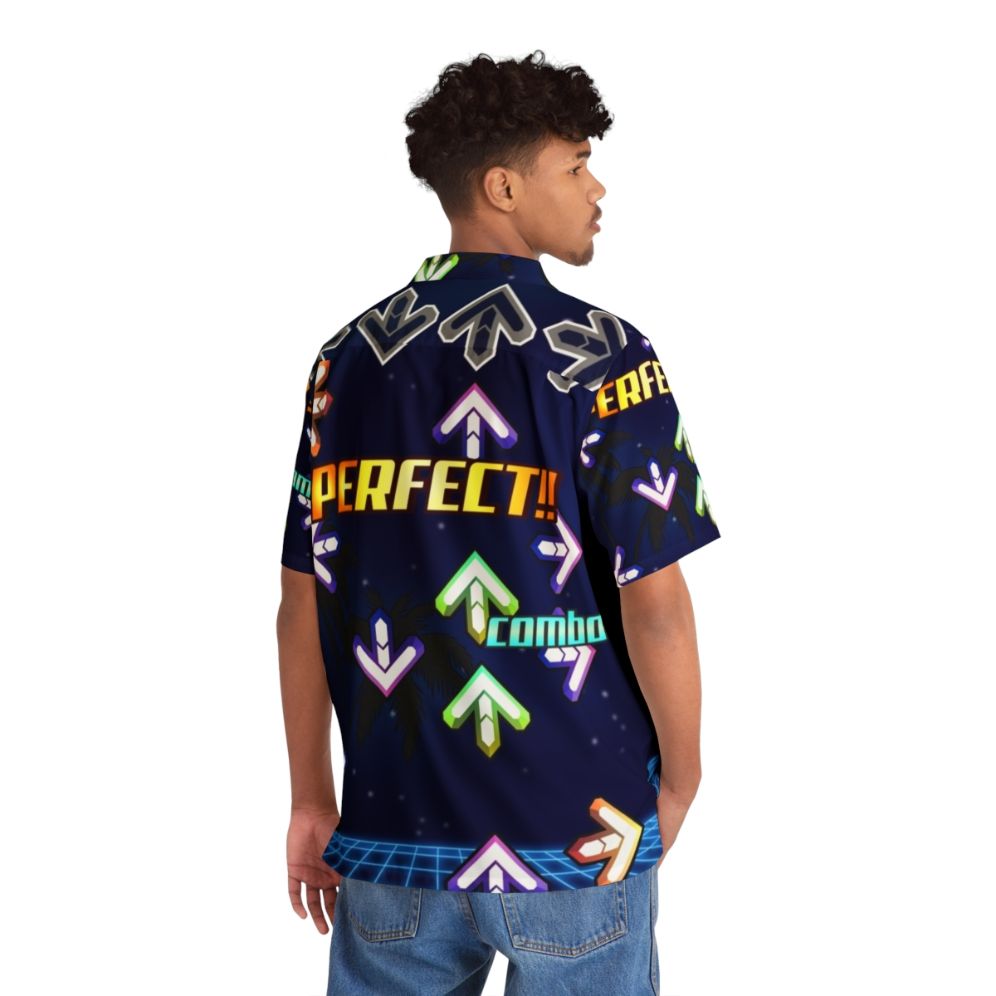 Vibrant Dance Dance Revolution Hawaiian shirt with retro video game inspired neon colors - People Back