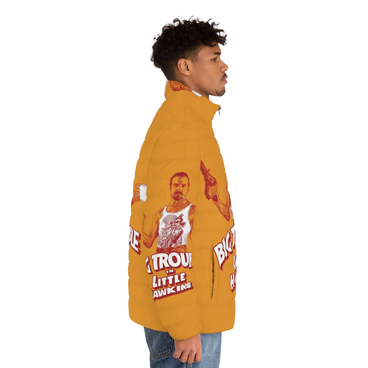 Vintage-inspired puffer jacket with 80s graphics and design - men side right