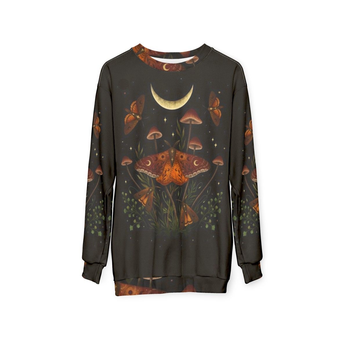 Golden brown moth inspired autumn nature sweatshirt - hanging