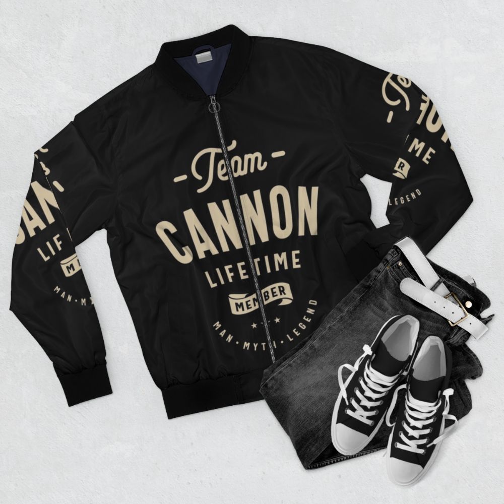 Personalized Cannon Bomber Jacket with Bold and Witty Design - Flat lay