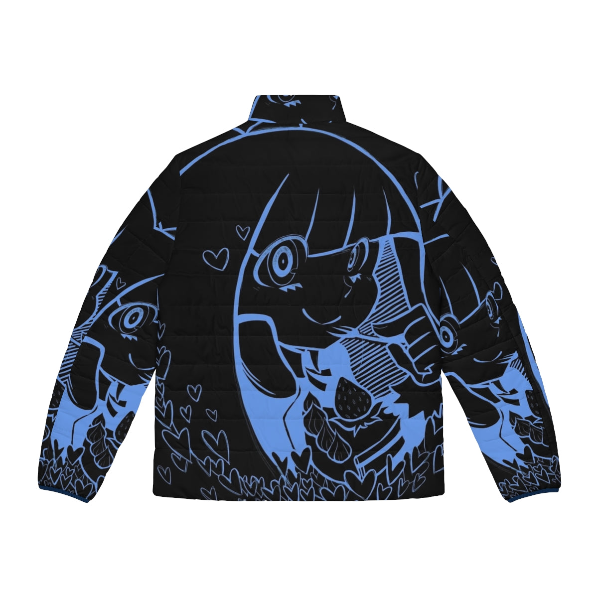 Cute blue puffer jacket with heart designs, inspired by the anime Panty and Stocking with Garterbelt - Back