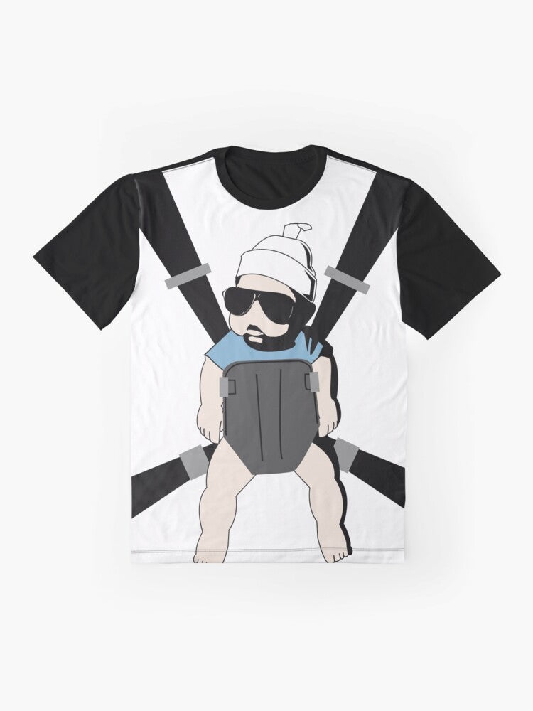 Hangover Baby Graphic T-Shirt with a fun, humorous design featuring a baby in a Las Vegas-style setting - Flat lay