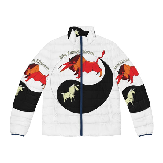 Origami Yin Yang Puffer Jacket featuring a The Last Unicorn inspired design