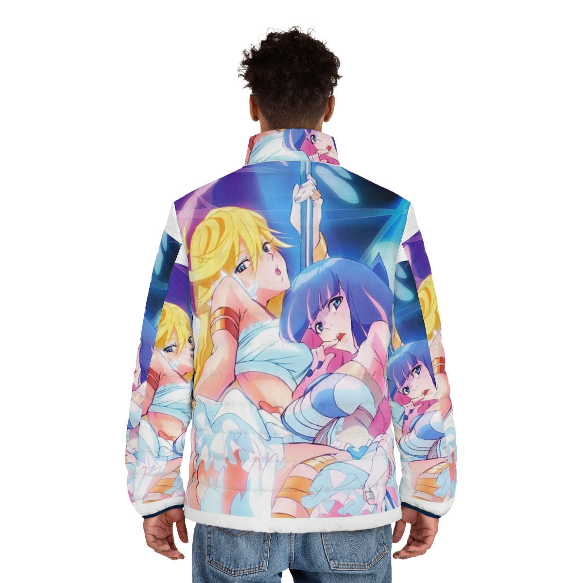 Anime inspired puffer jacket with Panty and Stocking with Garterbelt design - men back