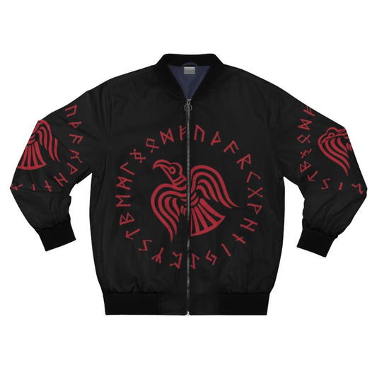 Norse Raven Runes Viking Bomber Jacket with Futhark Runes and Odin's Ravens Huginn and Muninn