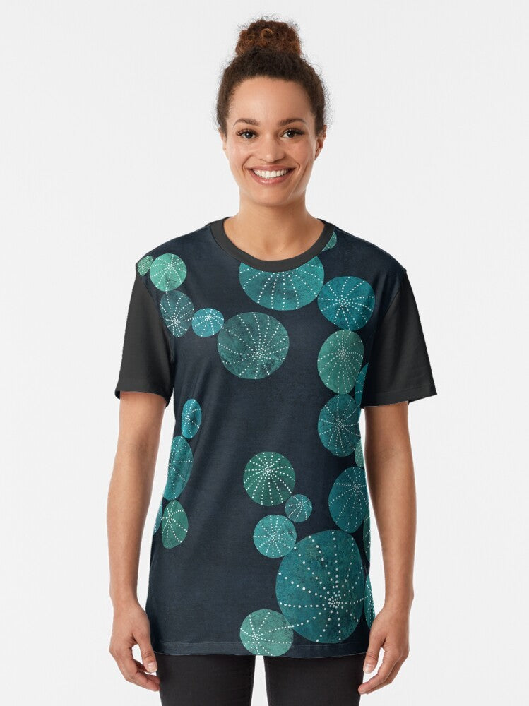 Turquoise cactus field graphic t-shirt with botanical design - Women