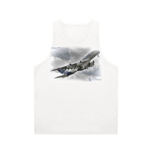 Unisex aviation enthusiast tank top featuring Airbus A380 airplane design