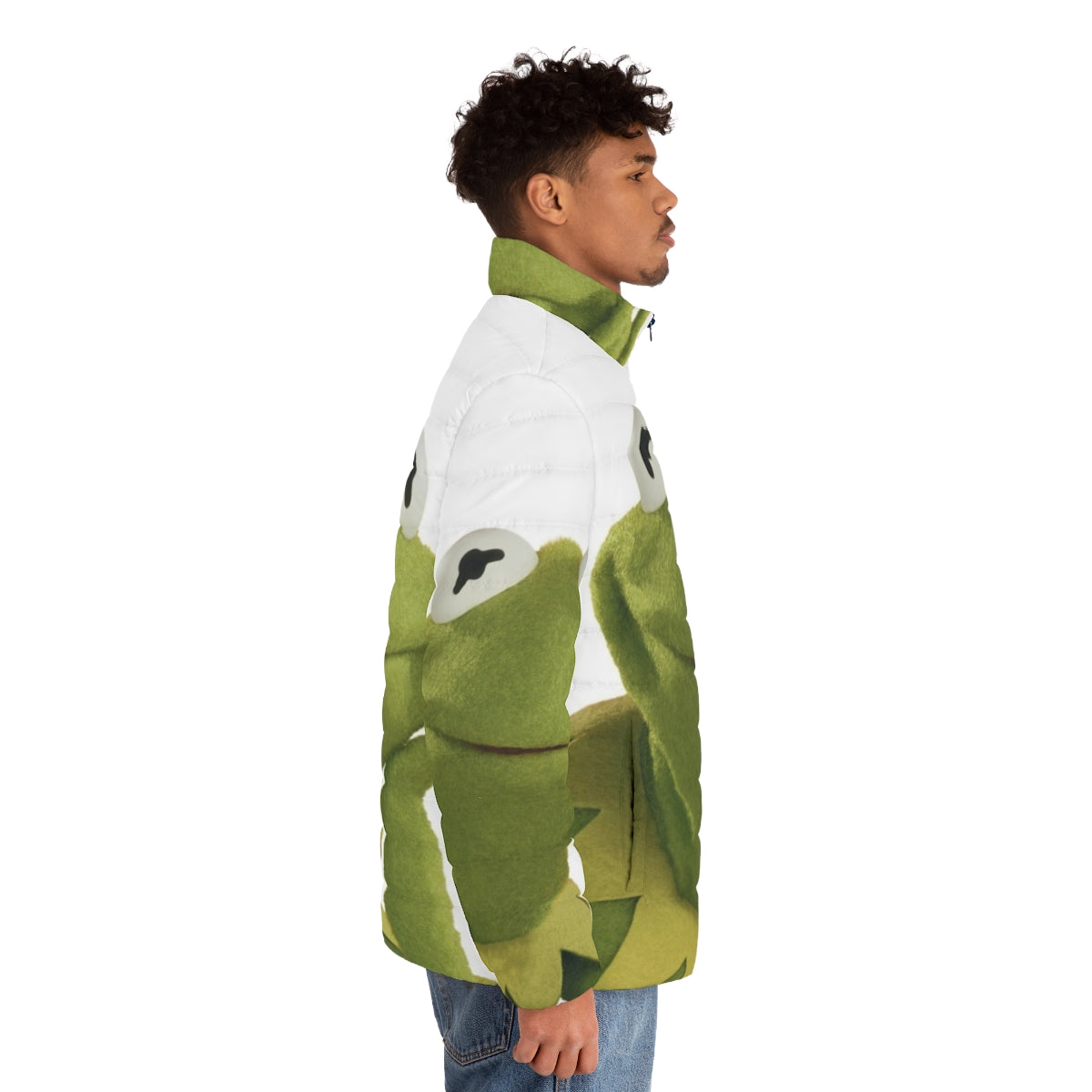 Kermit the Frog-inspired puffer jacket with the Muppets character design - men side right