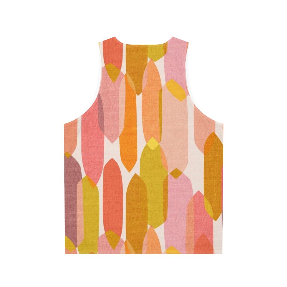 Vibrant mid-century inspired unisex tank top with abstract droplet pattern - Back