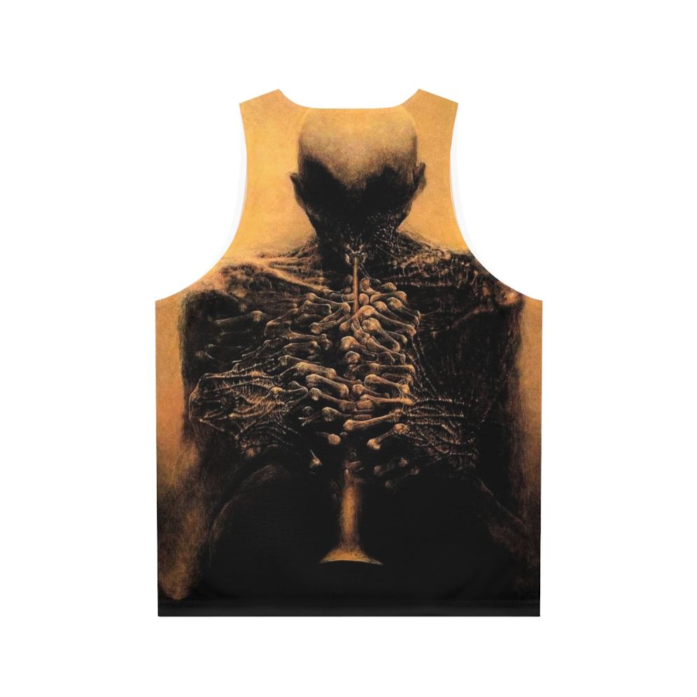 Unisex surrealist tank top with Beksinski's creepy skull artwork - Back