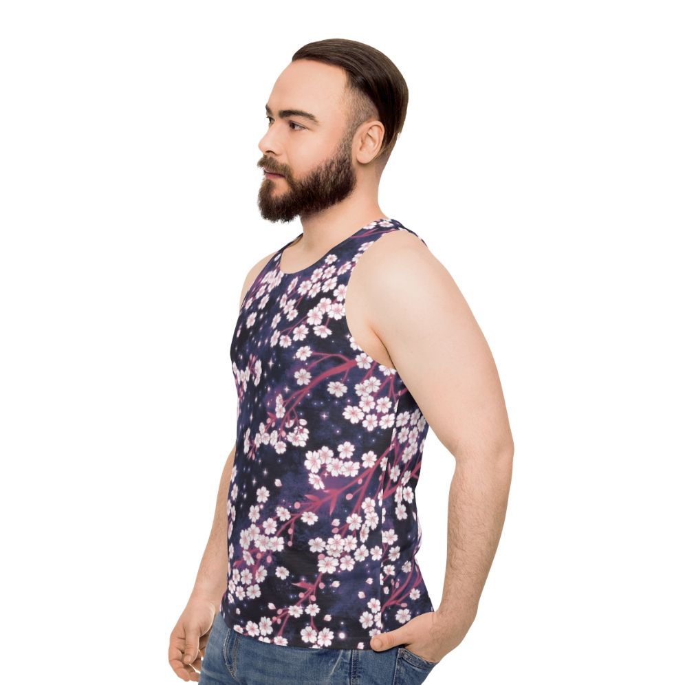 Sakura Galaxy Unisex Tank Top with Celestial Floral Design - men side