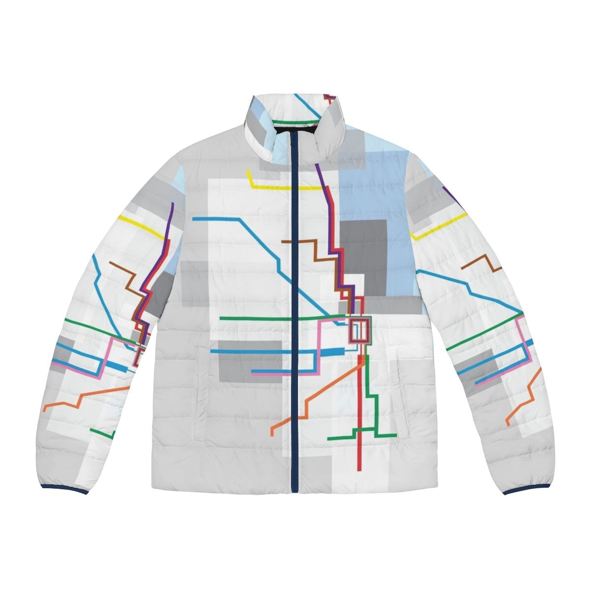 Chicago Transit Map Puffer Jacket with City Skyline