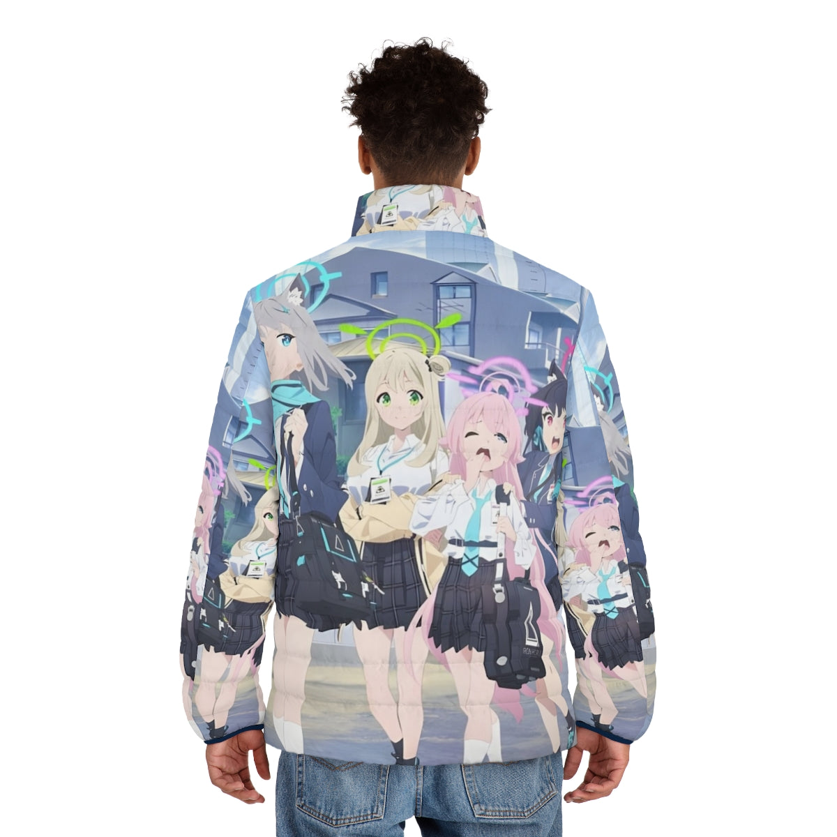 Blue Archive The Animation All-in-One Puffer Jacket featuring characters from the anime series - men back