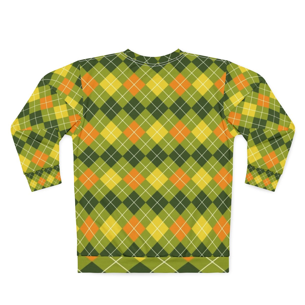 Yellow, orange, and green argyle pattern sweatshirt - Back