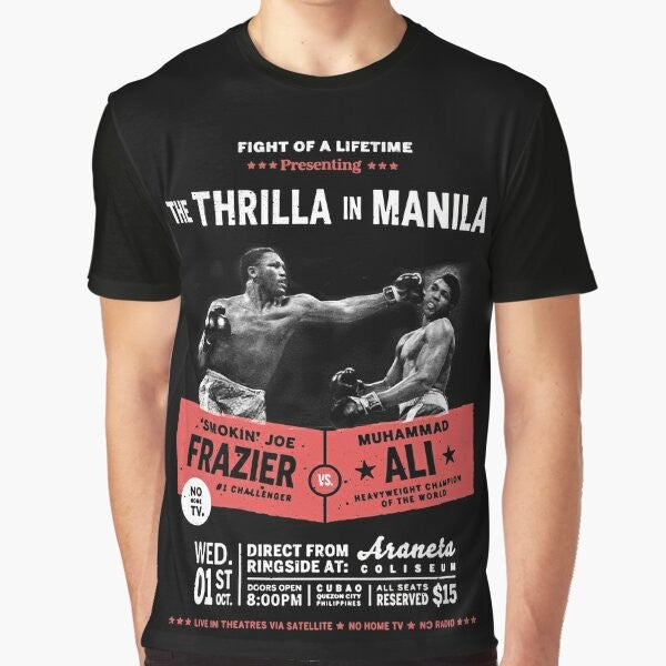 "Thrilla in Manila" Muhammad Ali vs Joe Frazier boxing match graphic t-shirt design