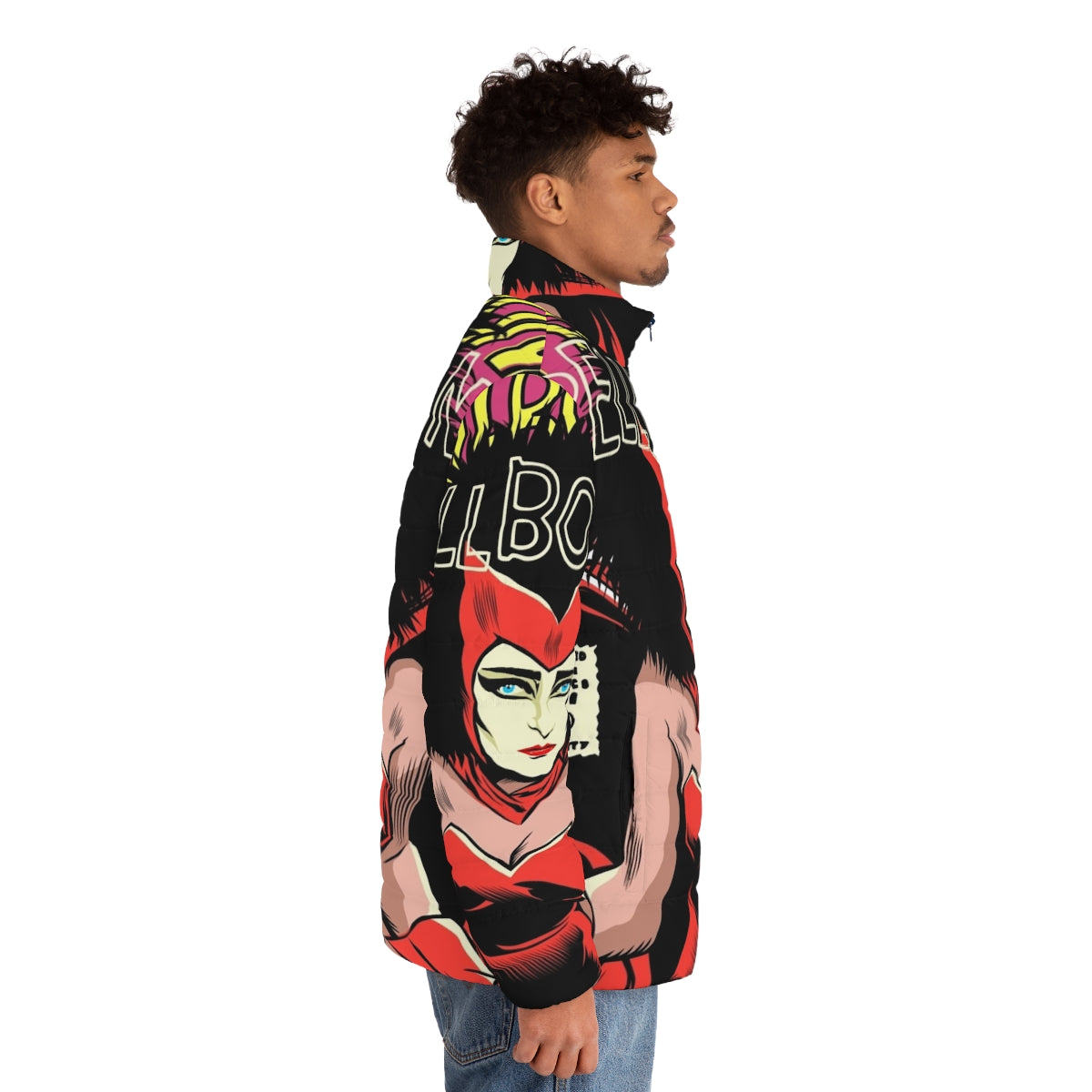 Spellbound puffer jacket with post-punk and feminist design - men side right