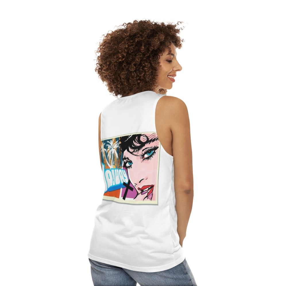 Unisex pop music tank top - women back