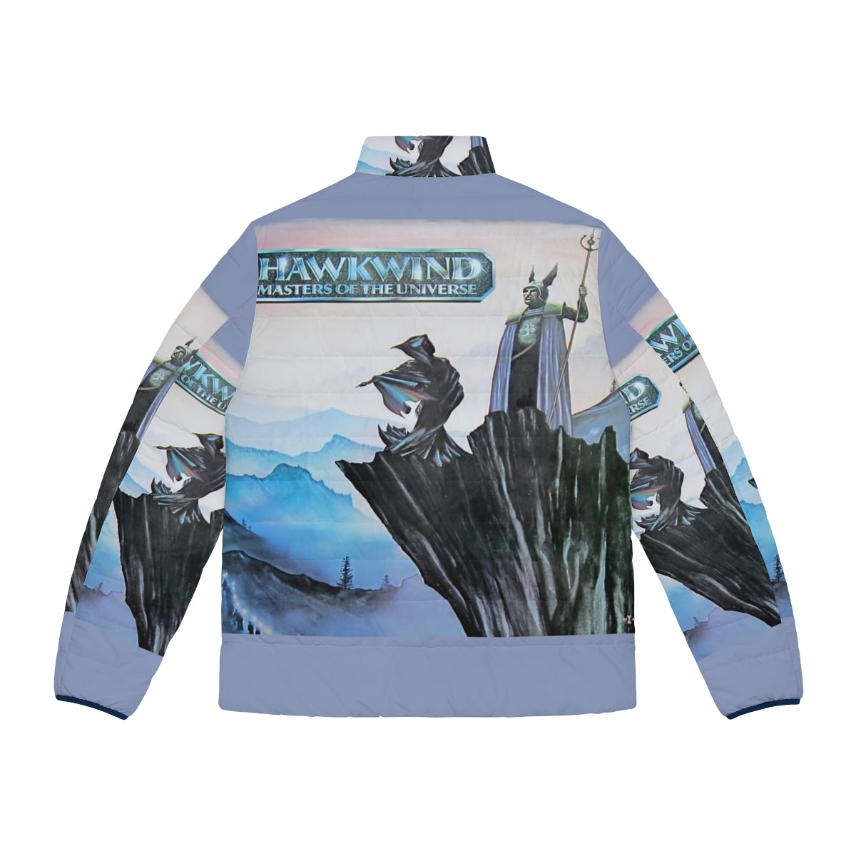 Retro Hawkwind Masters of the Universe 1977 puffer jacket with psychedelic design - Back