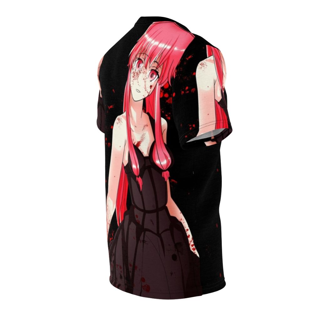 Bloody anime-inspired t-shirt featuring Yuno Gasai from the series Mirai Nikki - men right