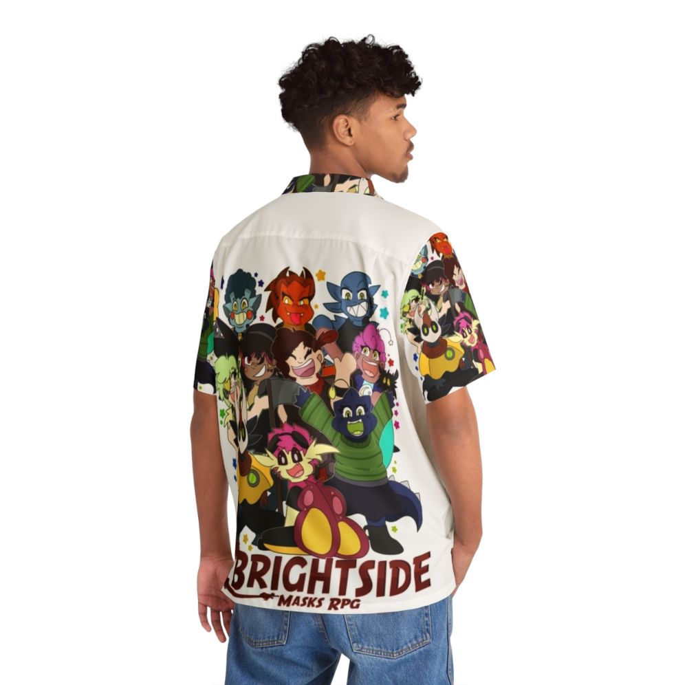 Bright Hawaiian shirt with chibi superhero and villain designs - People Back