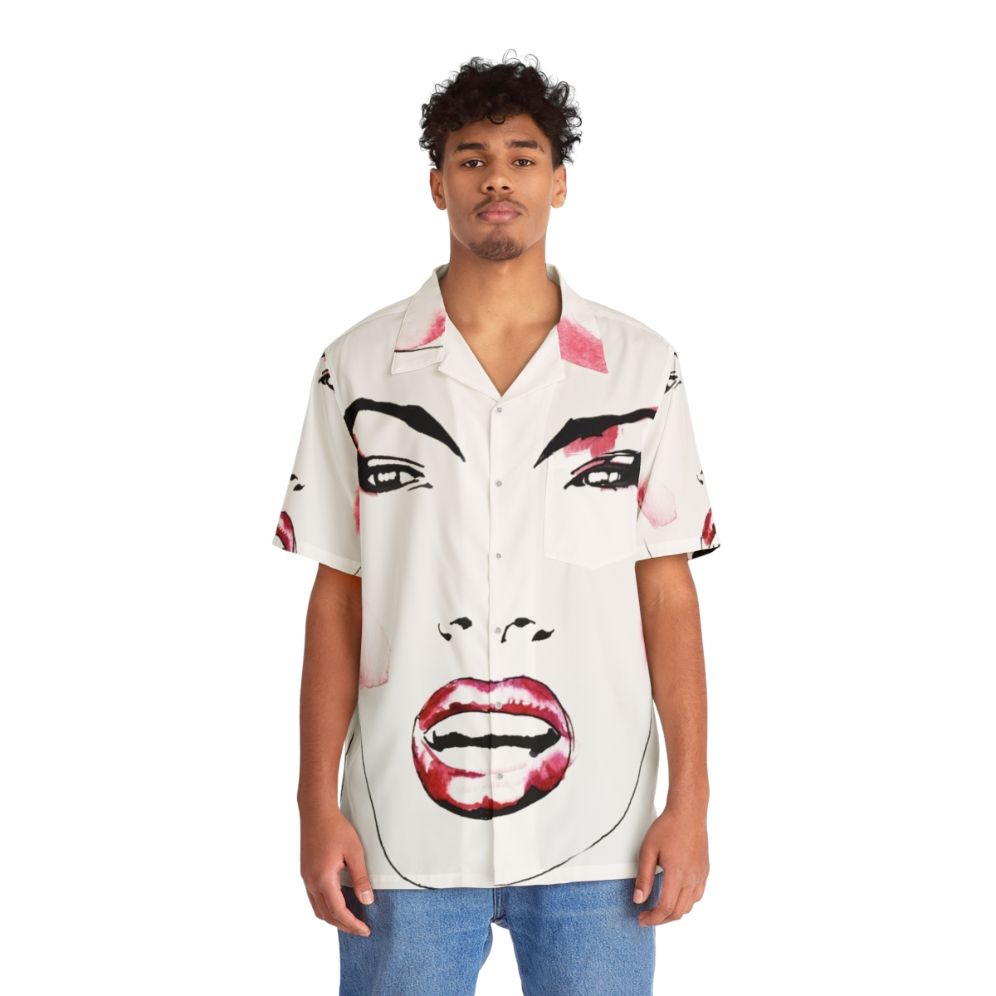 Vintage-style Hawaiian shirt featuring a portrait of music icon Grace Jones - People Front