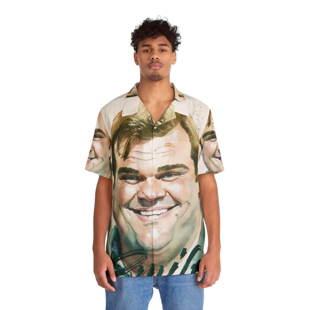 Watercolor Hawaiian Shirt with Chris Farley Inspired Design - People Front