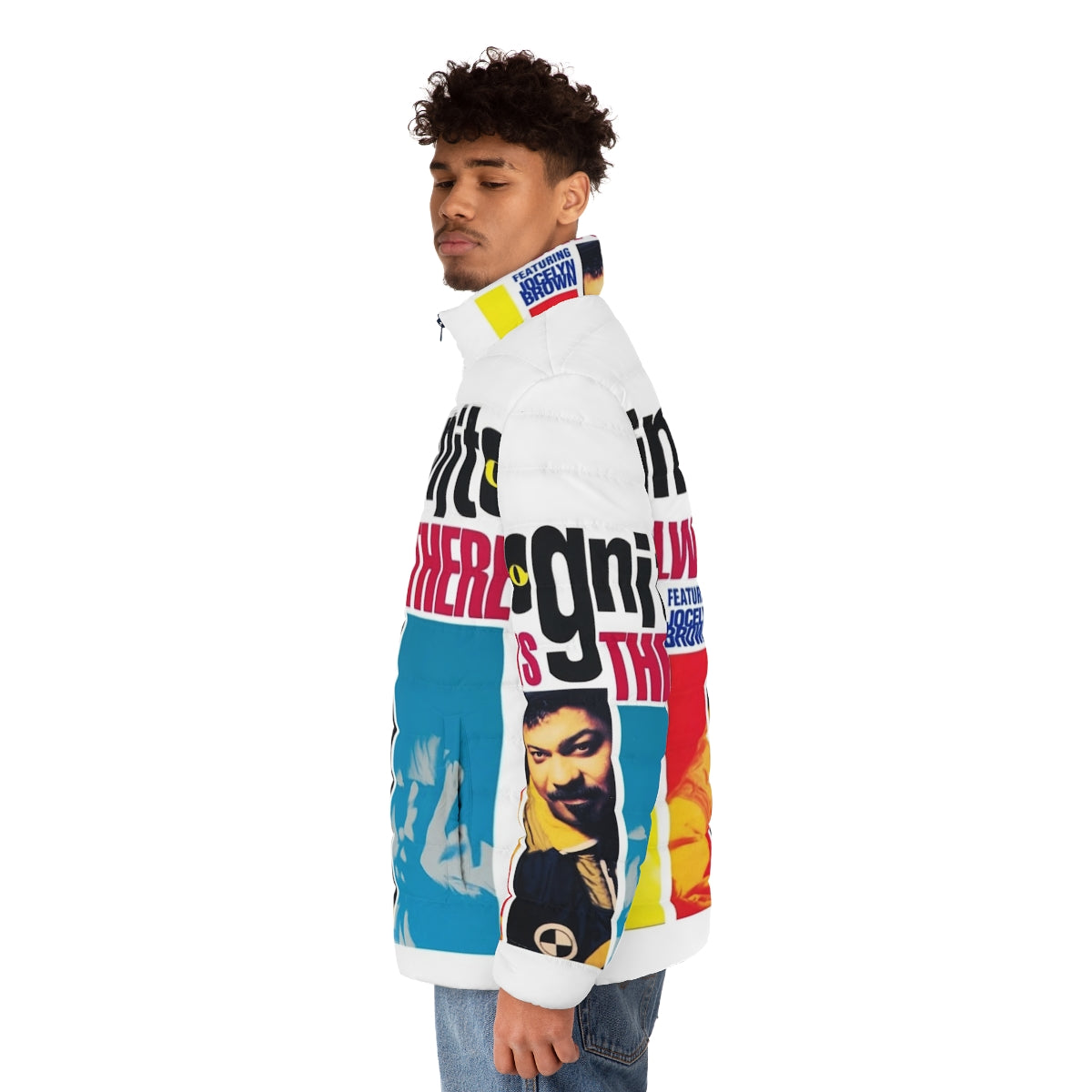 Incognito puffer jacket with jazz, funk, and soul music inspired design - men side left