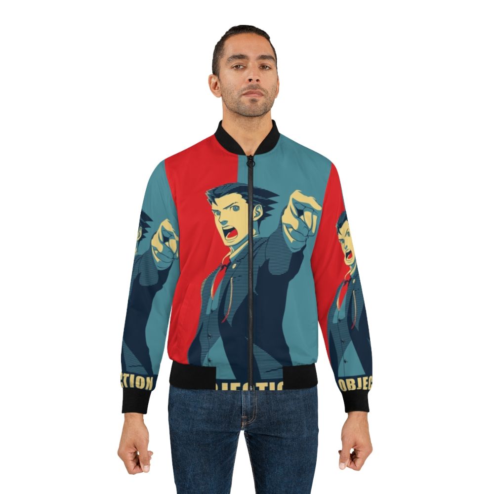 "Ace Attorney Objection Bomber Jacket featuring Phoenix Wright, Miles Edgeworth, and other characters from the popular Capcom video game series" - Lifestyle