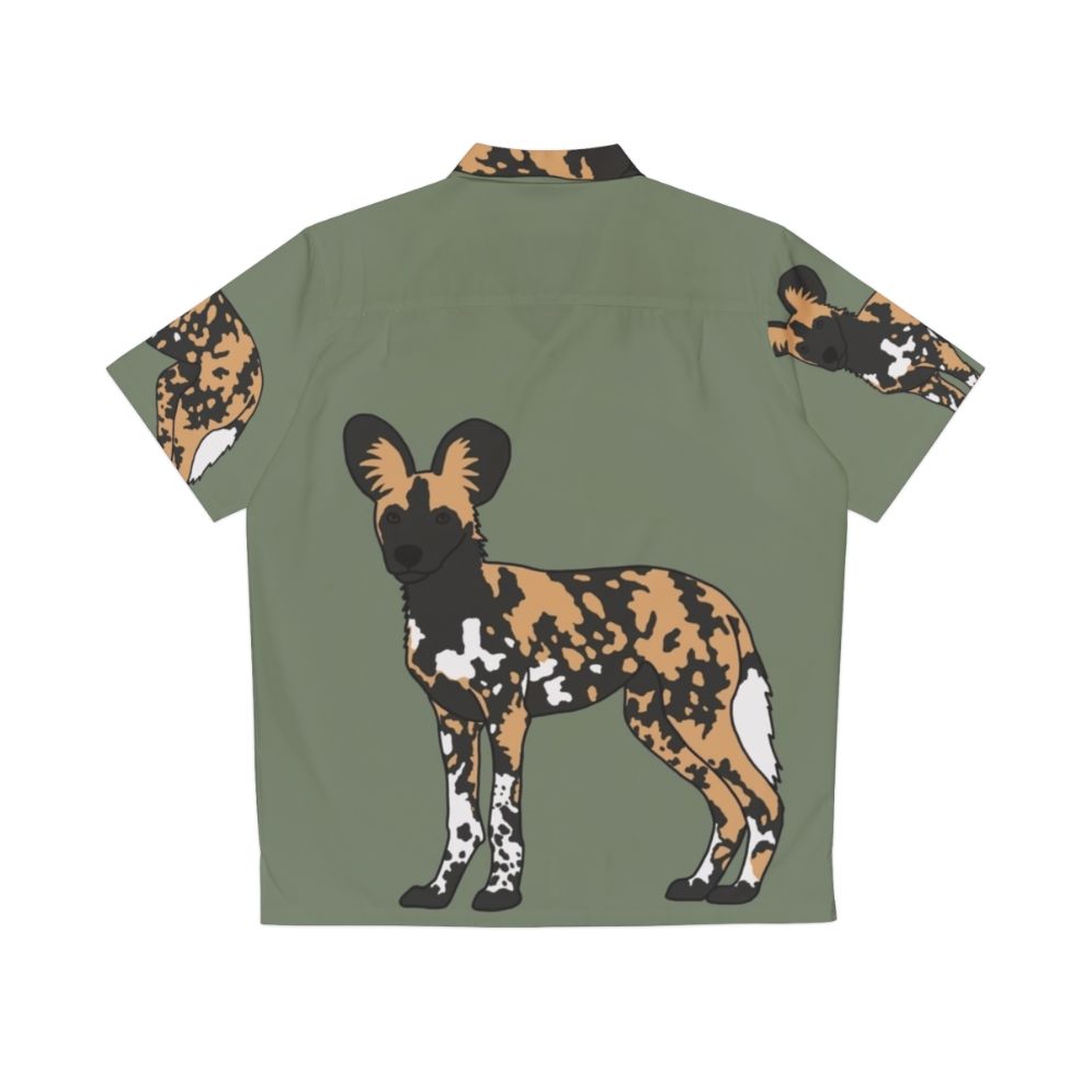 Colorful Hawaiian shirt featuring an African painted dog design - Back