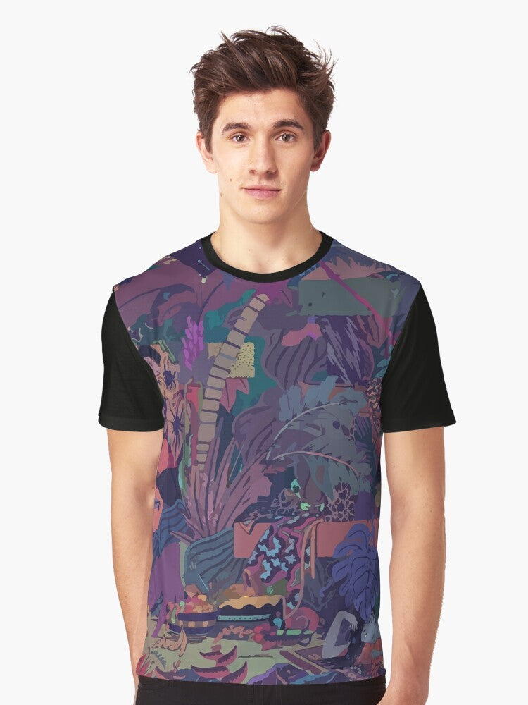 Glass Animals "ZABA" Graphic T-Shirt featuring a colorful, abstract, and moody album cover design. - Men