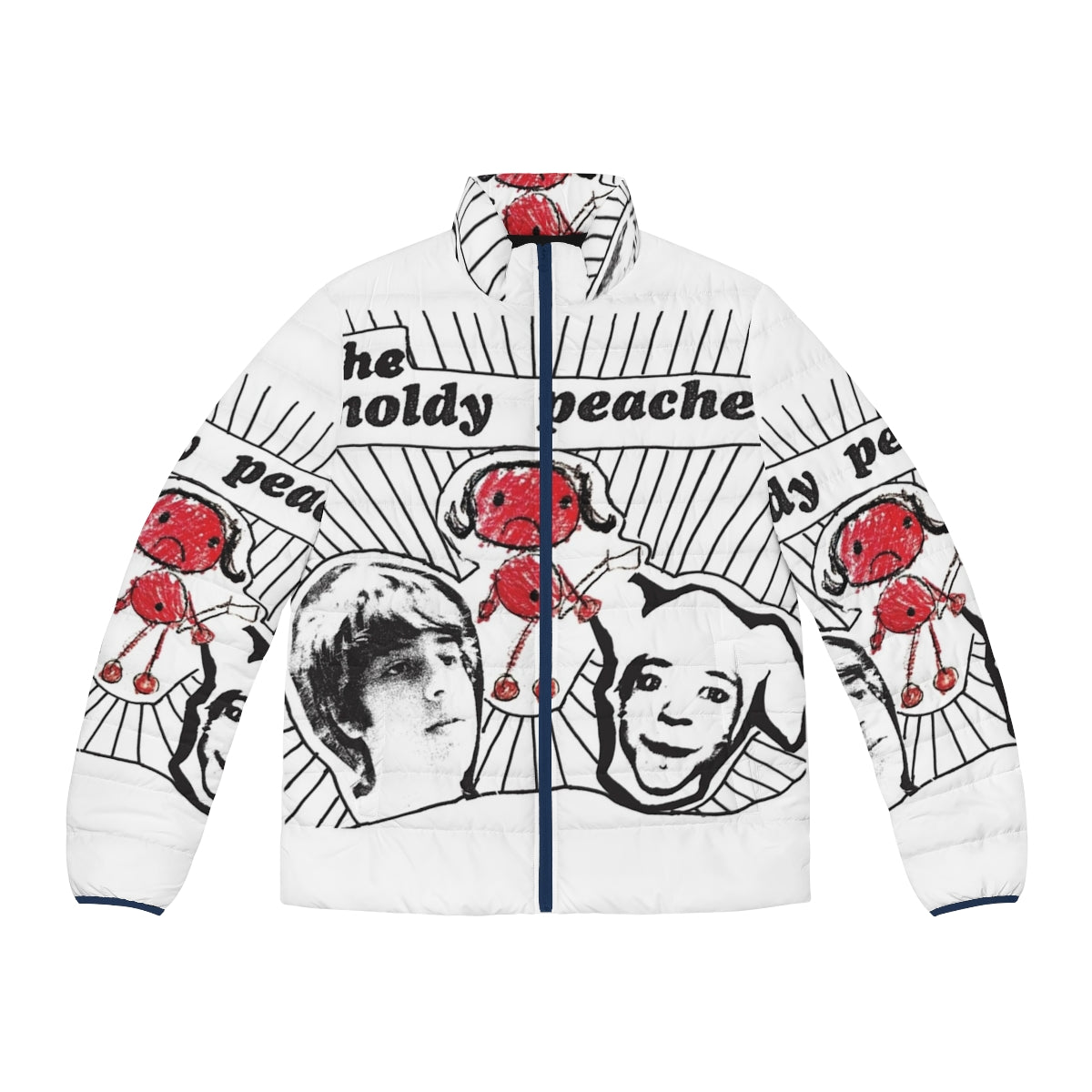 Moldy Peaches indie music puffer jacket featuring the iconic album art