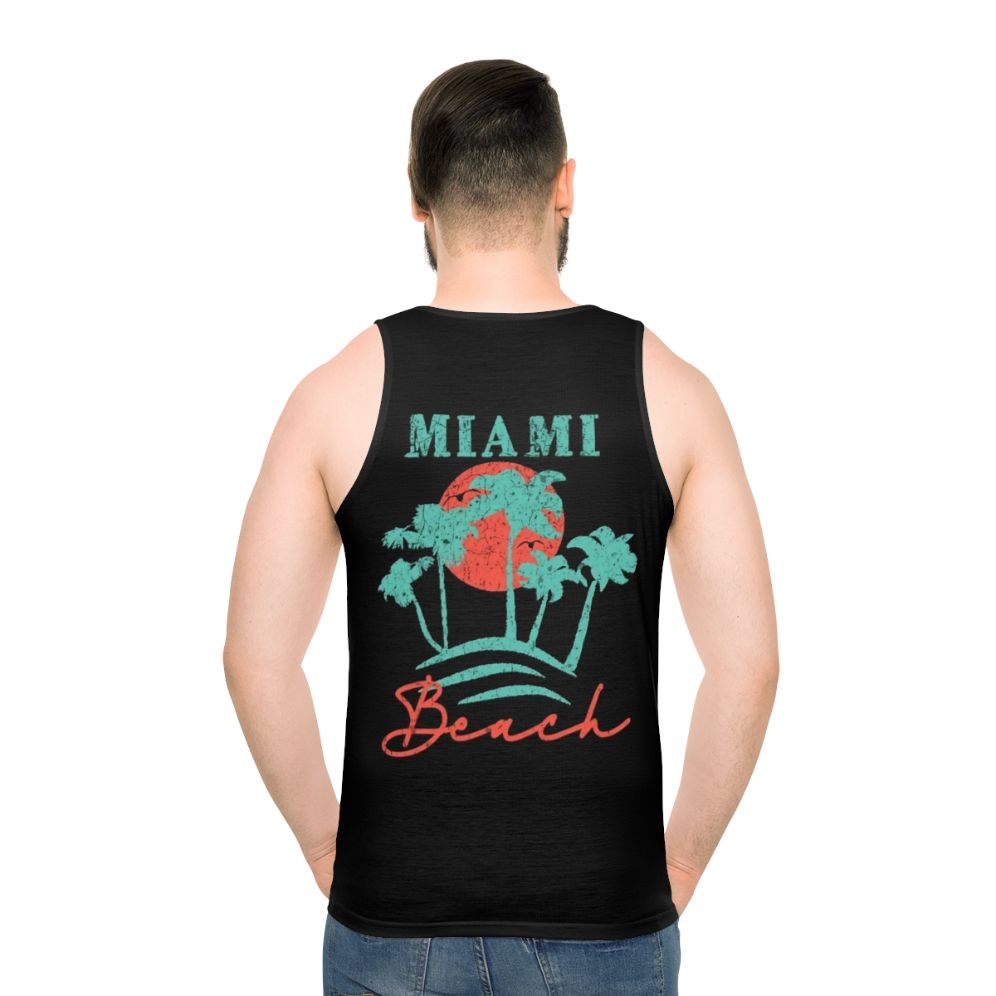 Vintage Miami Beach Retro Sunset Distressed Unisex Tank Top - men back