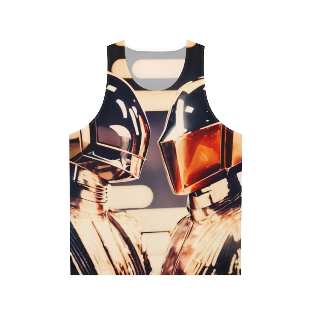 Unisex retro 70s disco tank top with robot design