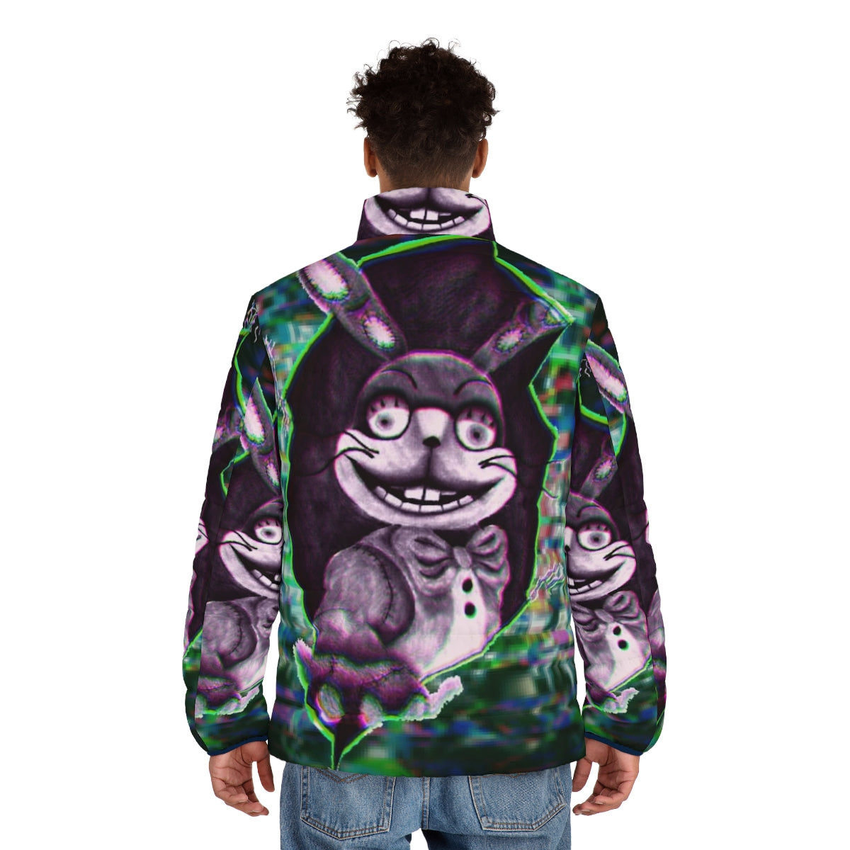 Glitchtrap Puffer Jacket featuring Freddy Fazbear and FNAF Security Breach design - men back