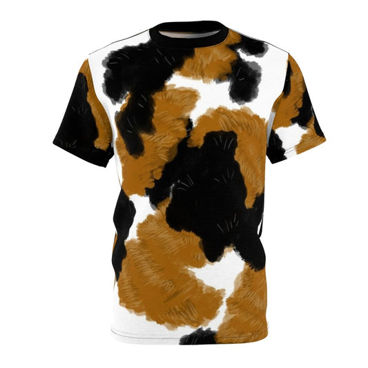 Calico cat fur print design on a high-quality t-shirt