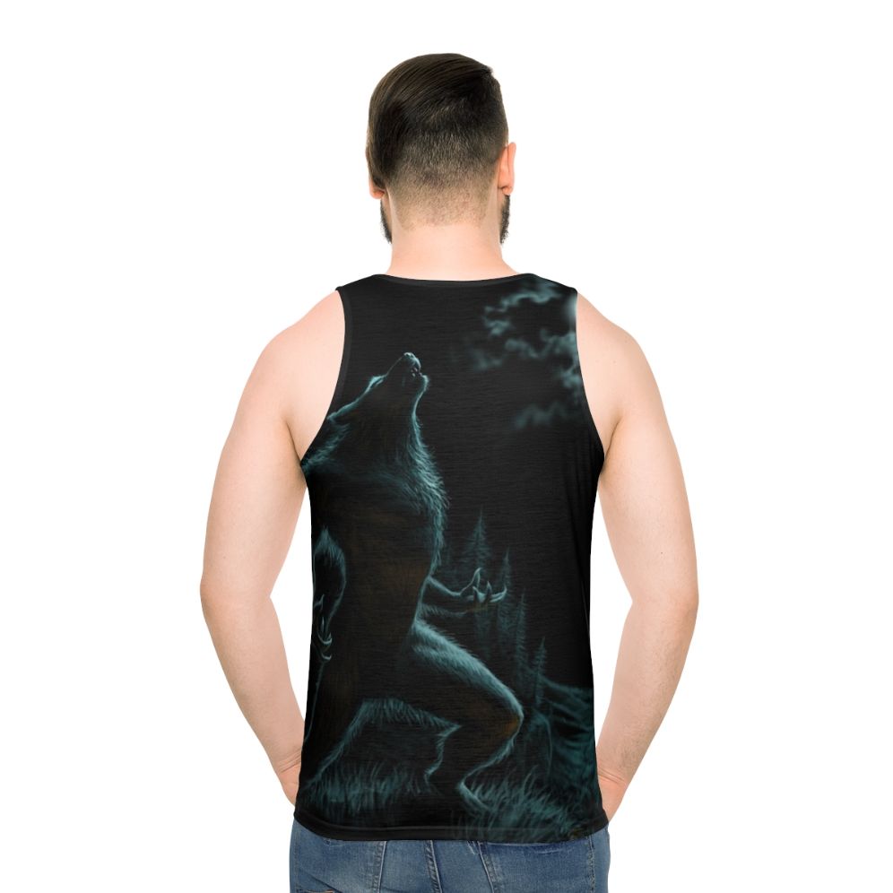 Howling werewolf unisex horror tank top - men back