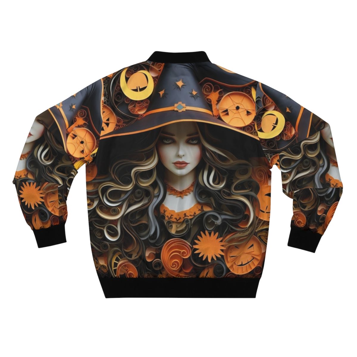 Colorful paper quilling Halloween witch art bomber jacket - Back