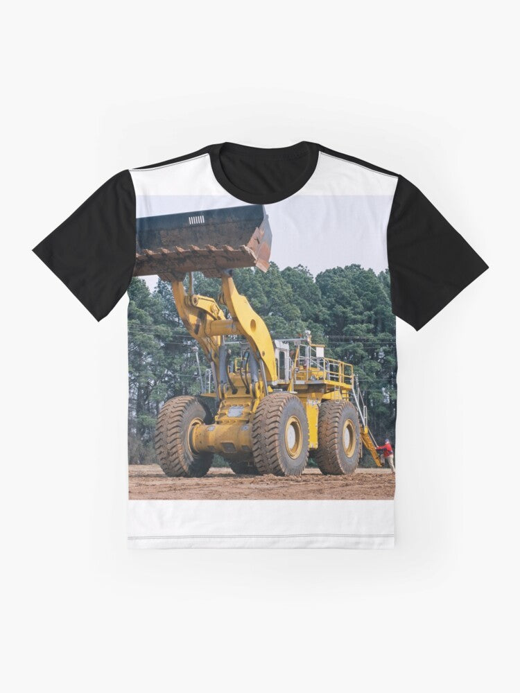 Wheel loader graphic T-shirt featuring a powerful construction vehicle from the United States - Flat lay