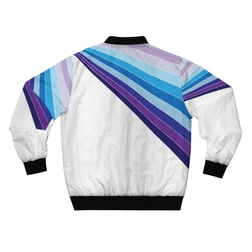 70s disco retro bomber jacket with colorful streaks of light pattern - Back