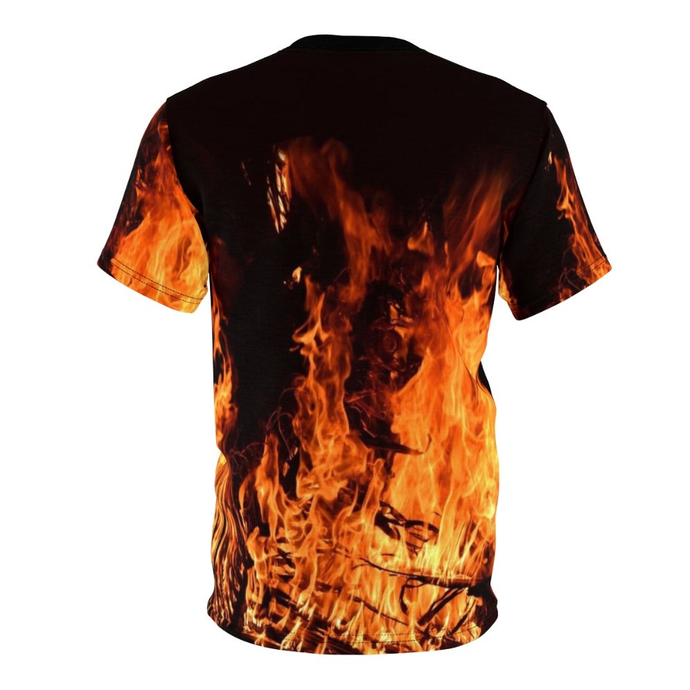 Fiery flames at night campfire graphic t-shirt - Back