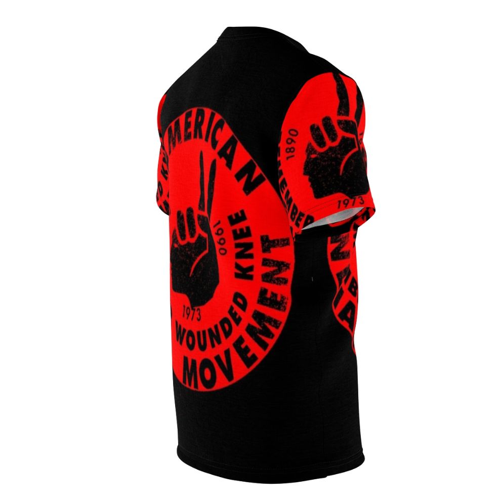 Graphic T-shirt design featuring the American Indian Movement logo and empowering message. - men right