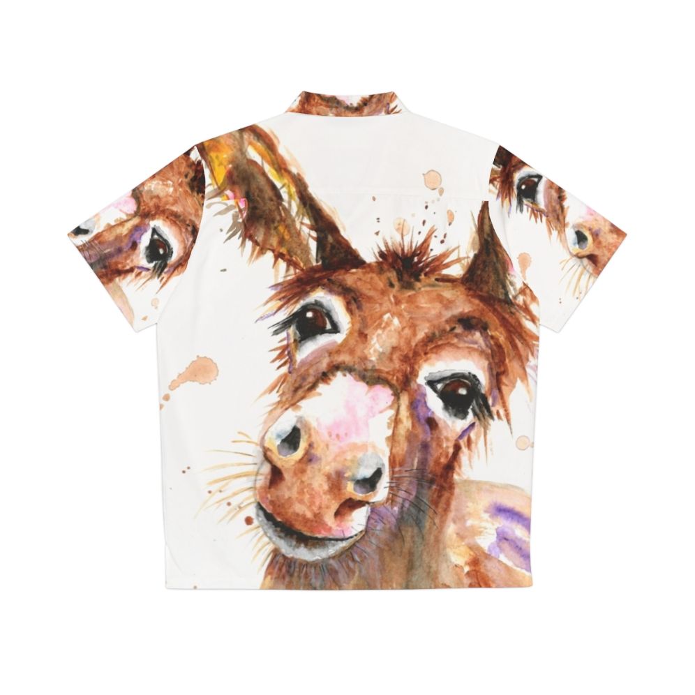 Cute donkey face graphic printed on a Hawaiian-style button-down shirt - Back