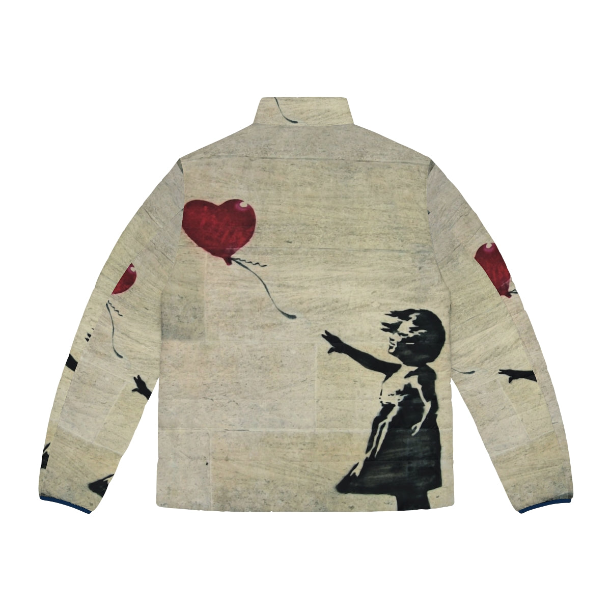 Banksy's iconic Girl With A Red Balloon III design printed on a high-quality puffer jacket - Back