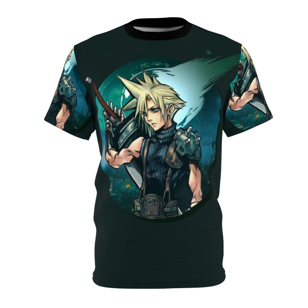 Stylized t-shirt design featuring cloud-inspired imagery from the Final Fantasy video game series.